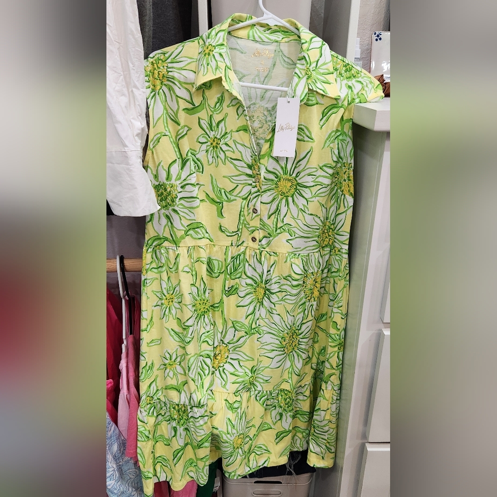 Lilly Pulitzer Green and White Floral Midi Dress
